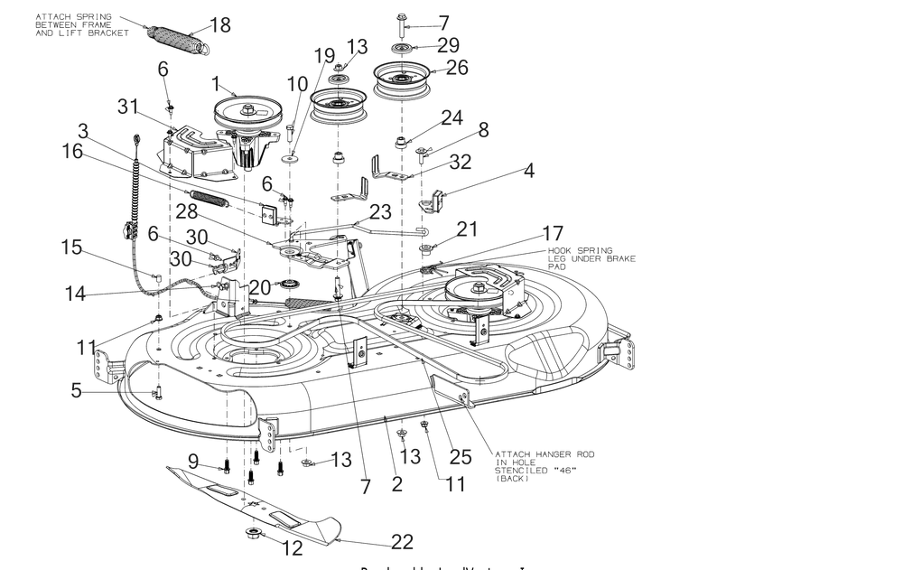 Deck Diagram and Parts List for XT1-LT46KH (13APA1CT210)(2019) Cub Cadet Lawn Tractor